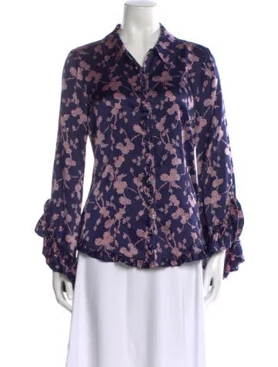 Pre-owned Cinq À Sept Floral Print Long Sleeve Blouse In Multi