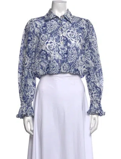 Pre-owned Cinq À Sept Floral Print Long Sleeve Blouse In Multi