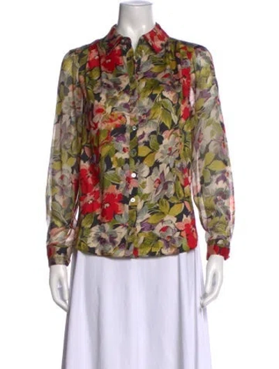 Pre-owned Cinq À Sept Floral Print Long Sleeve Blouse In Multi