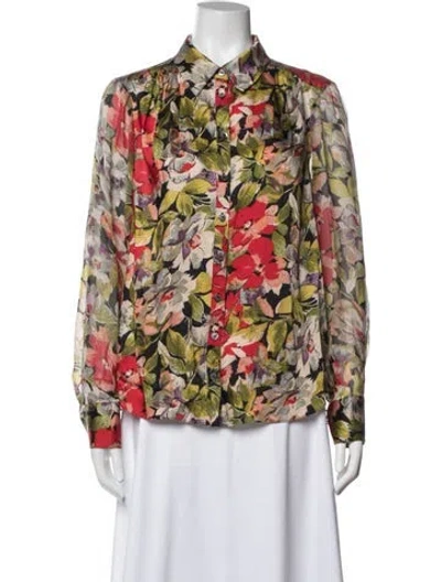 Pre-owned Cinq À Sept Floral Print Long Sleeve Blouse In Multicolor