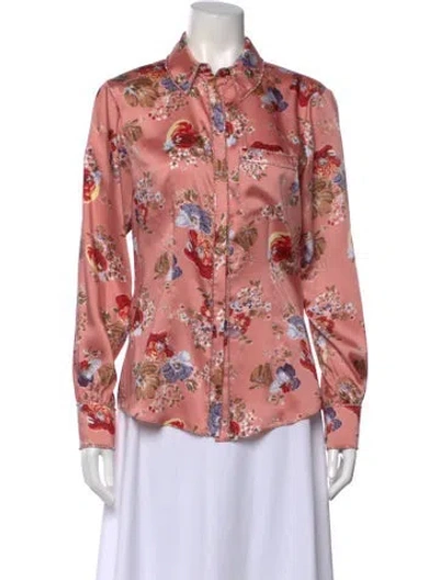 Pre-owned Cinq À Sept Floral Print Long Sleeve Blouse In Pink
