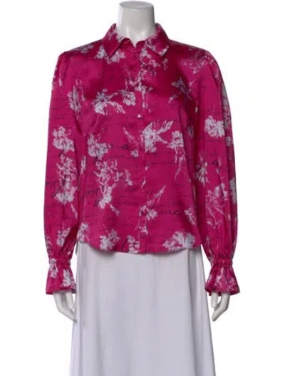 Pre-owned Cinq À Sept Floral Print Long Sleeve Blouse In Pink