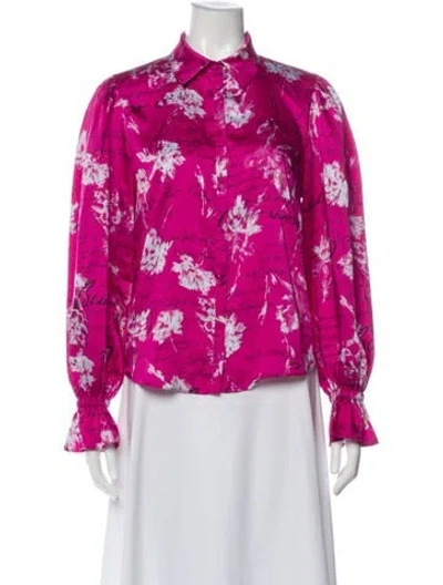 Pre-owned Cinq À Sept Floral Print Long Sleeve Blouse In Pink