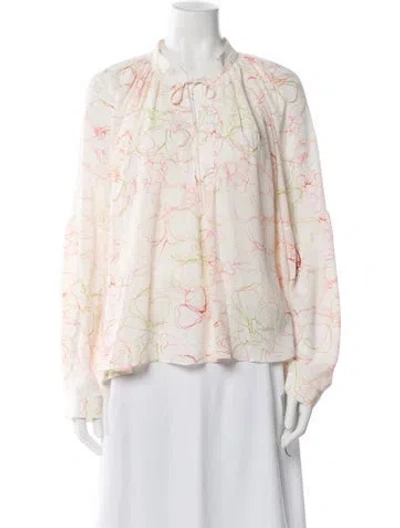Pre-owned Cinq À Sept Floral Print Long Sleeve Blouse W/ Tags In Blue