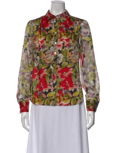 Pre-owned Cinq À Sept Floral Print Long Sleeve Blouse W/ Tags In Yellow