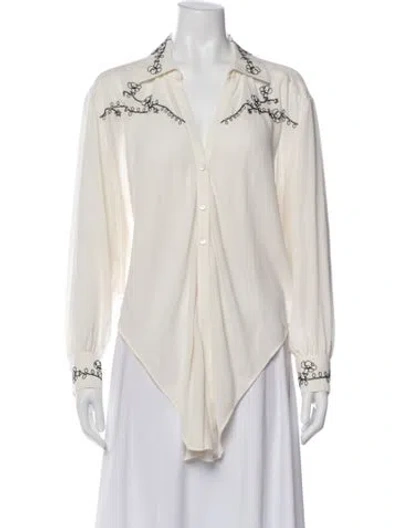 Pre-owned Cinq À Sept Floral Print Long Sleeve Blouse In White