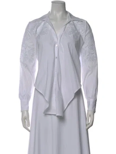 Pre-owned Cinq À Sept Floral Print Long Sleeve Blouse In White