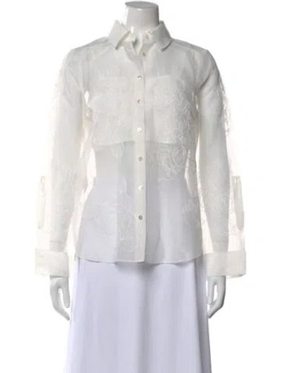 Pre-owned Cinq À Sept Floral Print Long Sleeve Blouse In White