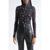 Cinq À Sept Floral Print Mesh Mock Neck Shirt In Multi