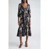 Cinq À Sept Walker Puff-sleeve Floral Midi Dress In Obsidian Multi