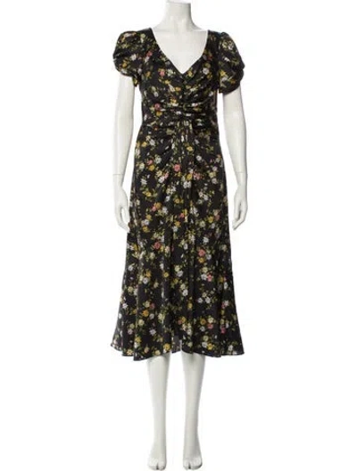 Pre-owned Cinq À Sept Floral Print Midi Length Dress In Black