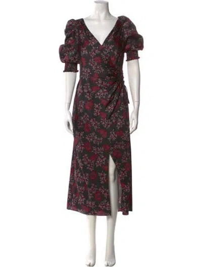 Pre-owned Cinq À Sept Floral Print Midi Length Dress In Black