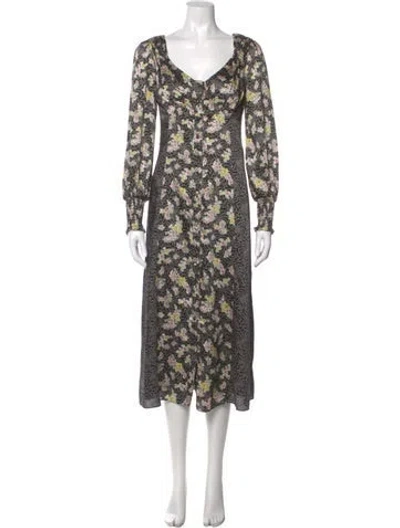 Pre-owned Cinq À Sept Floral Print Midi Length Dress In Black
