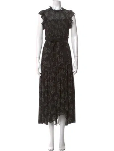 Pre-owned Cinq À Sept Floral Print Midi Length Dress In Black