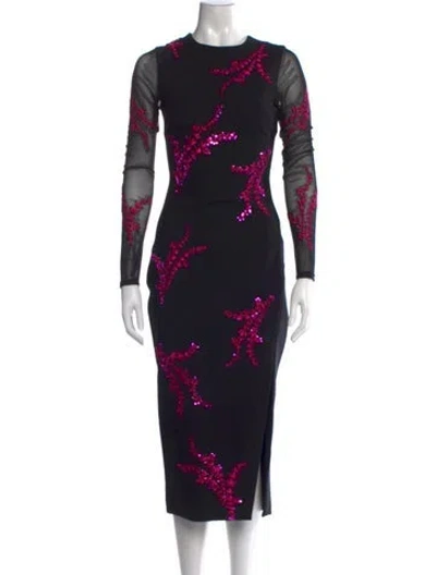 Pre-owned Cinq À Sept Floral Print Midi Length Dress In Black