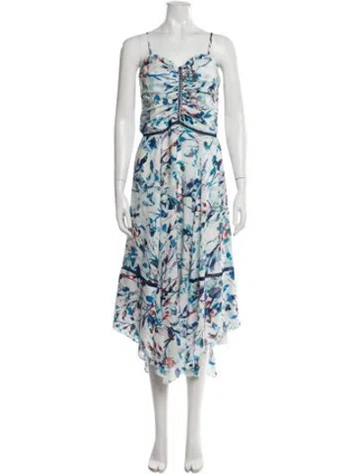 Pre-owned Cinq À Sept Floral Print Midi Length Dress In Blue
