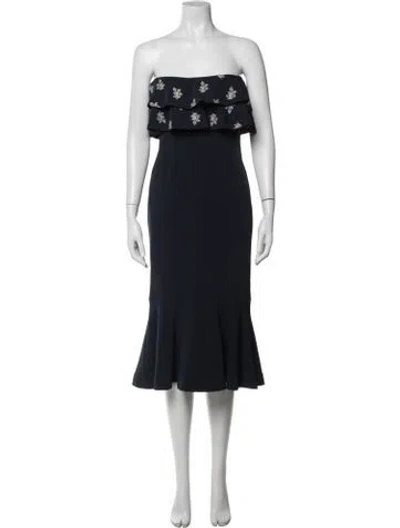 Pre-owned Cinq À Sept Floral Print Midi Length Dress In Blue