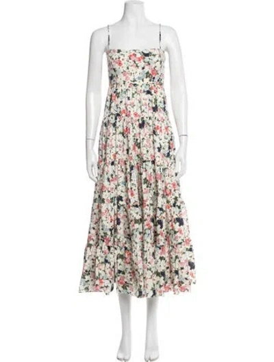 Pre-owned Cinq À Sept Floral Print Midi Length Dress In Blue