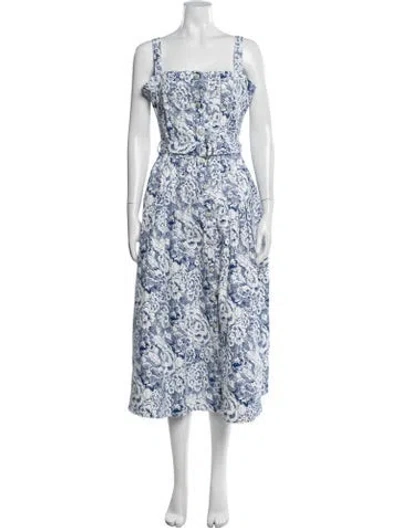 Pre-owned Cinq À Sept Floral Print Midi Length Dress In Blue