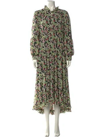 Pre-owned Cinq À Sept Floral Print Midi Length Dress In Green