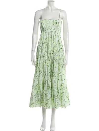 Pre-owned Cinq À Sept Floral Print Midi Length Dress In Green