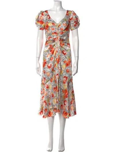 Pre-owned Cinq À Sept Floral Print Midi Length Dress In Multicolor