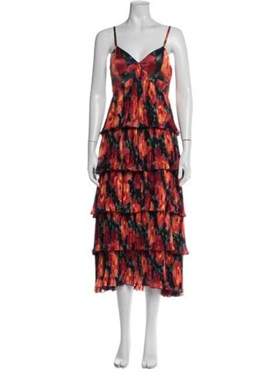 Pre-owned Cinq À Sept Floral Print Midi Length Dress In Orange