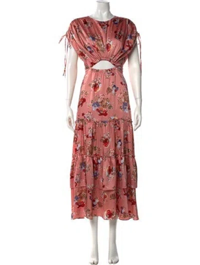 Pre-owned Cinq À Sept Floral Print Midi Length Dress In Pink