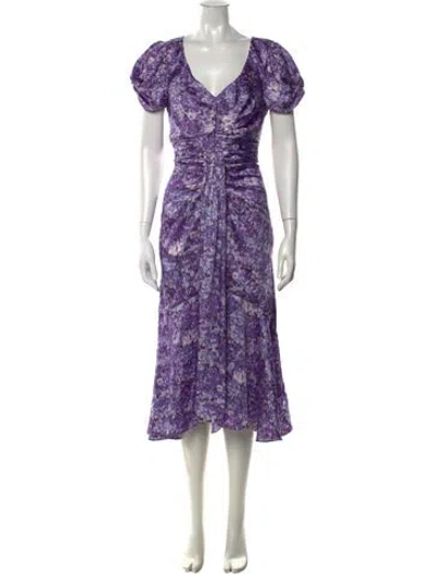 Pre-owned Cinq À Sept Floral Print Midi Length Dress In Purple