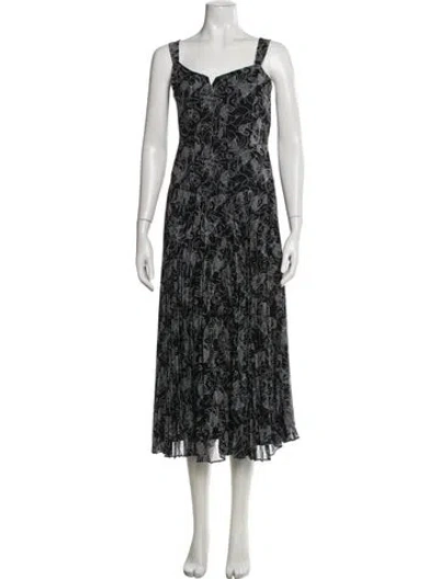 Pre-owned Cinq À Sept Floral Print Midi Length Dress W/ Tags In Black