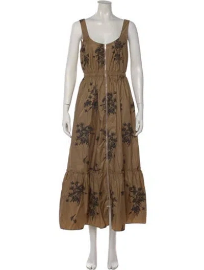 Pre-owned Cinq À Sept Floral Print Midi Length Dress W/ Tags In Brown