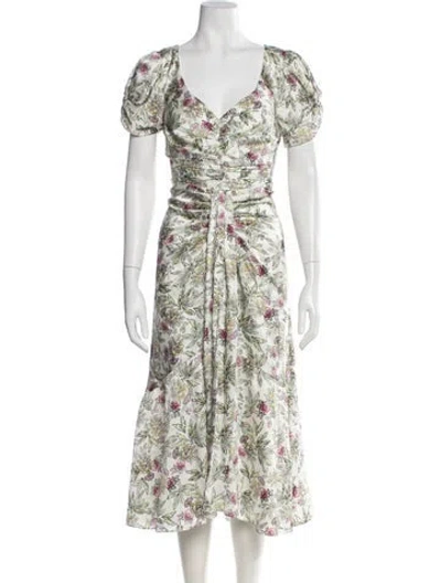 Pre-owned Cinq À Sept Floral Print Midi Length Dress W/ Tags In Green