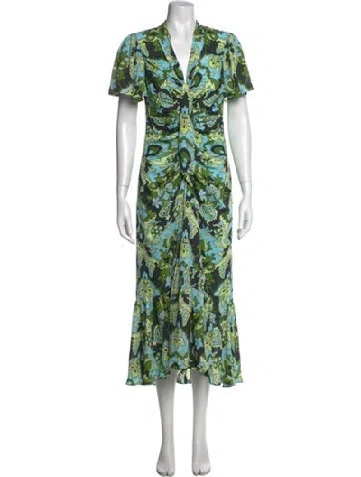 Pre-owned Cinq À Sept Floral Print Midi Length Dress W/ Tags In Green