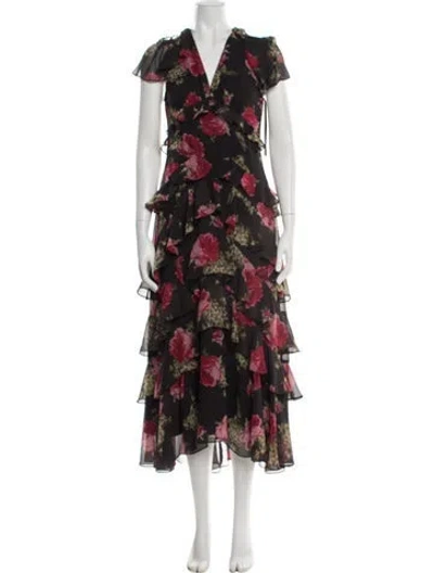Pre-owned Cinq À Sept Floral Print Midi Length Dress W/ Tags In Multi