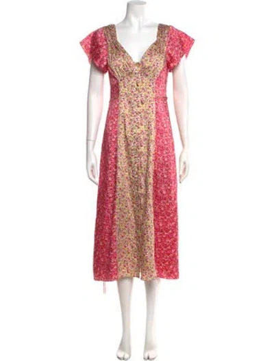 Pre-owned Cinq À Sept Floral Print Midi Length Dress W/ Tags In Multi