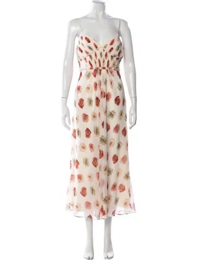 Pre-owned Cinq À Sept Floral Print Midi Length Dress W/ Tags In Neutral
