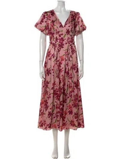 Pre-owned Cinq À Sept Floral Print Midi Length Dress W/ Tags In Pink