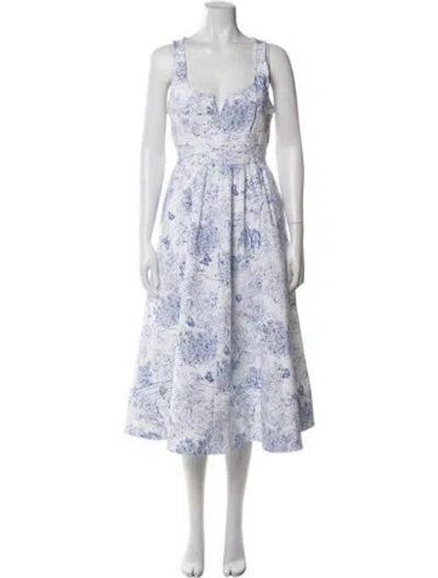 Pre-owned Cinq À Sept Floral Print Midi Length Dress In White