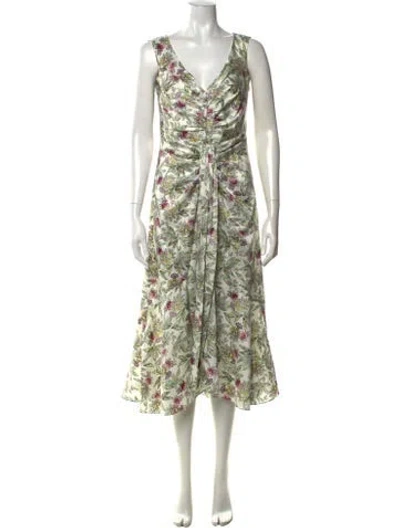 Pre-owned Cinq À Sept Floral Print Midi Length Dress In White