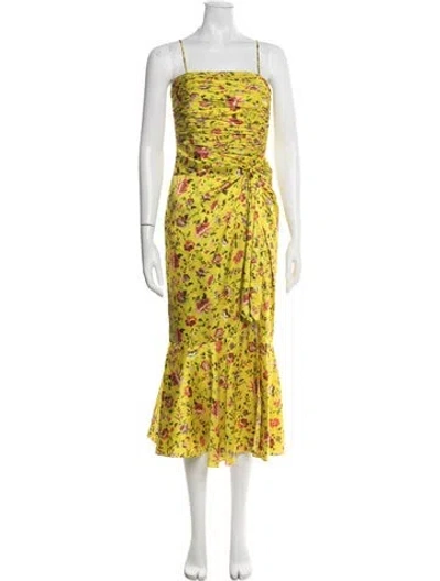 Pre-owned Cinq À Sept Floral Print Midi Length Dress In Yellow