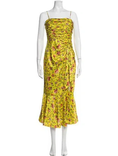Pre-owned Cinq À Sept Floral Print Midi Length Dress In Yellow