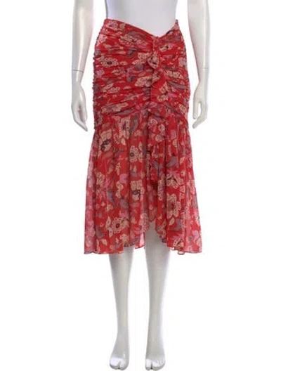 Pre-owned Cinq À Sept Floral Print Midi Length Skirt In Red