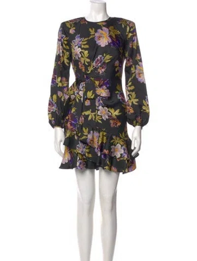 Pre-owned Cinq À Sept Floral Print Mini Dress In Black