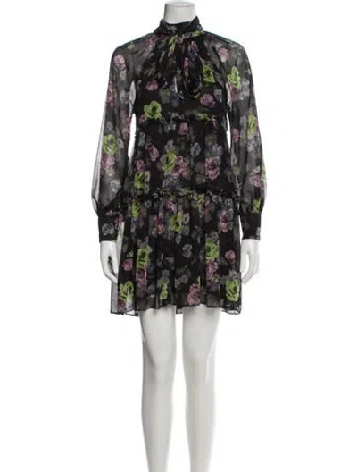 Pre-owned Cinq À Sept Floral Print Mini Dress In Black