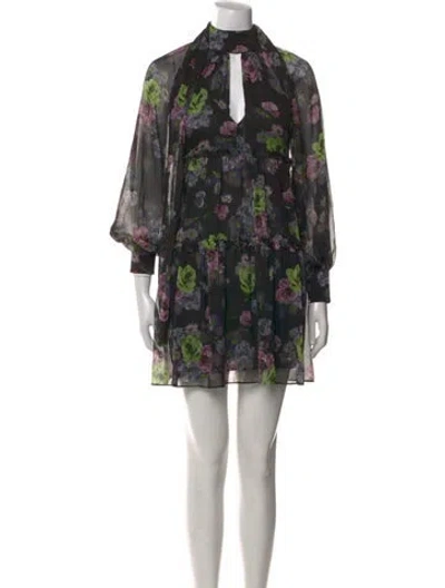 Pre-owned Cinq À Sept Floral Print Mini Dress In Black