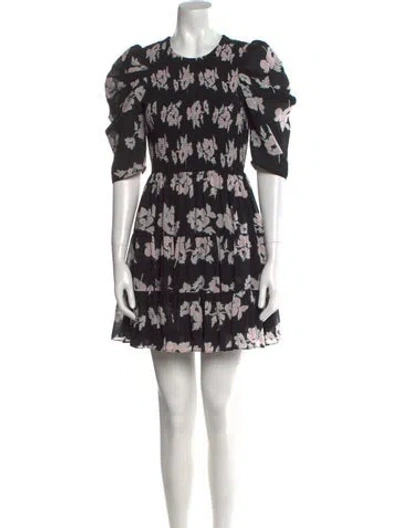 Pre-owned Cinq À Sept Floral Print Mini Dress In Black