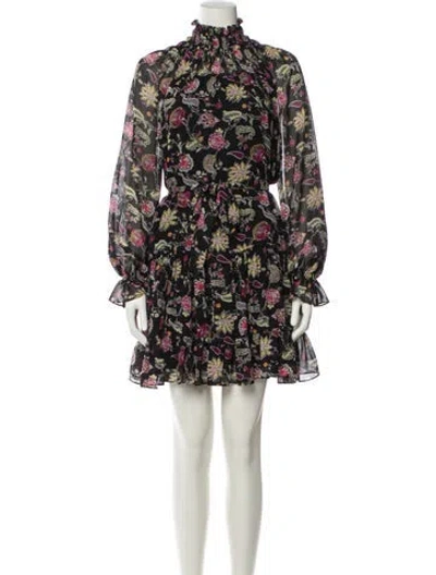 Pre-owned Cinq À Sept Floral Print Mini Dress In Black