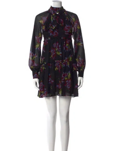 Pre-owned Cinq À Sept Floral Print Mini Dress In Black