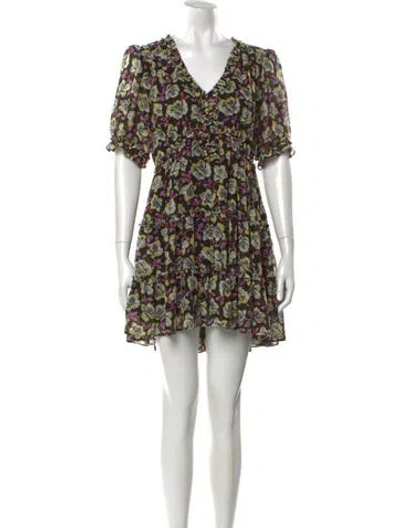 Pre-owned Cinq À Sept Floral Print Mini Dress In Black