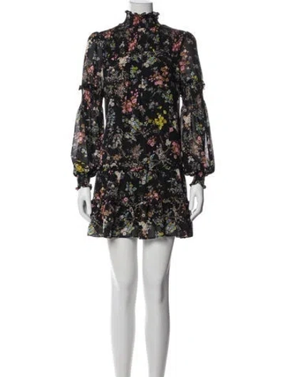 Pre-owned Cinq À Sept Floral Print Mini Dress In Black